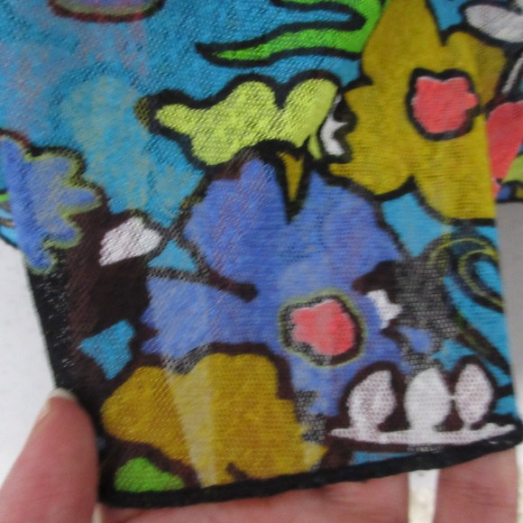 Ali Miles Top Tunic Large Petite Floral Colorful Mesh Lightweight Boho Beachy - Picture 4 of 11